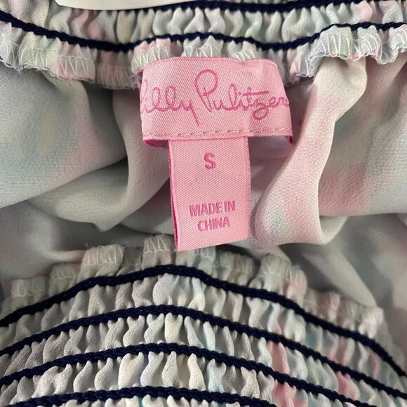 Lilly Pulitzer Myri Romper Bright Navy Caught‎ Up Small Off Shoulder DR-1269 - Picture 8 of 10